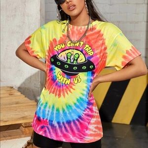 an over sized tie dye t-shirt